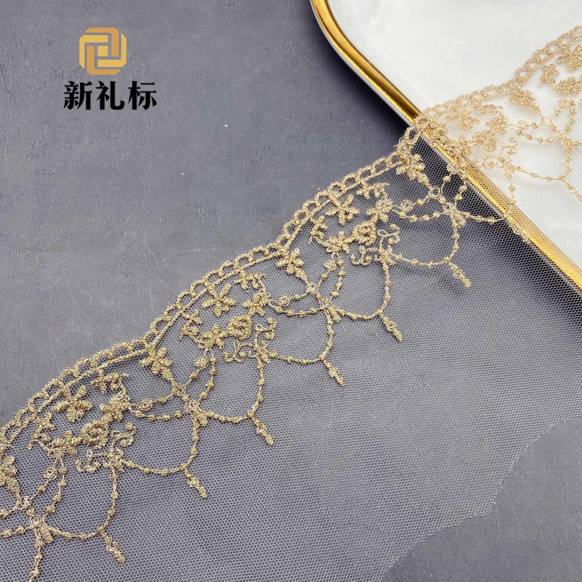 洛丽塔花边 Lolita洋装配饰水溶金线网纱刺绣辅料 金色蕾丝花边