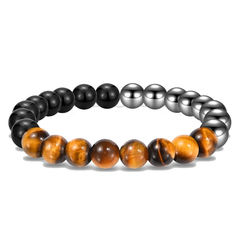 Men's Triple Protection Blue Tiger Eye Bracelet Natural Stone Energy Healing Bracelet 8mm Beaded Magnetic Tiger Eye Bracelet