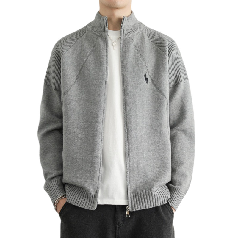 Explosiones transfronterizas de tamaño europeo de montar marca bordada doble cremallera jersey suéter cardigan chaqueta fábrica al por mayor