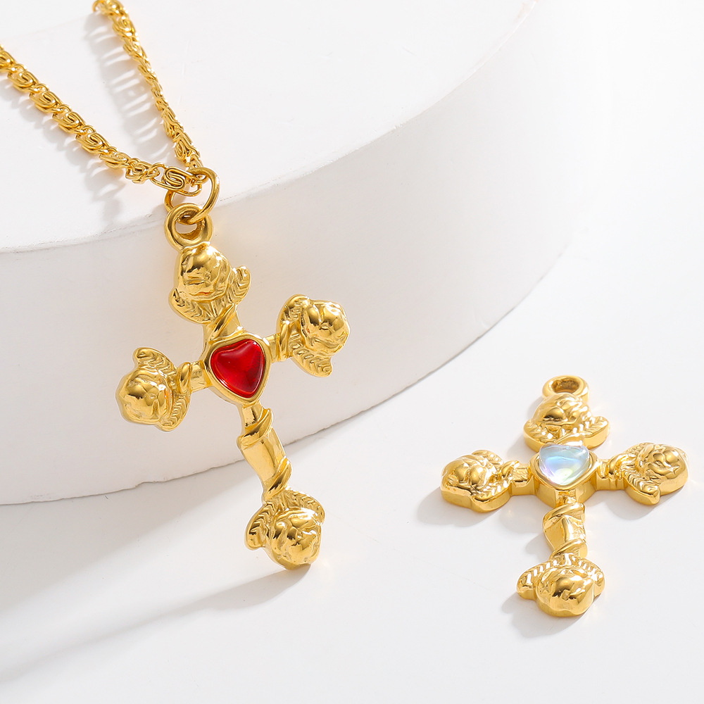 DIY Jewelry Accessories Classification 5 PCS/Package 20*30mm Hole 1~1.9mm 304 Stainless Steel Gem Cross Heart Shape Rose Pendant