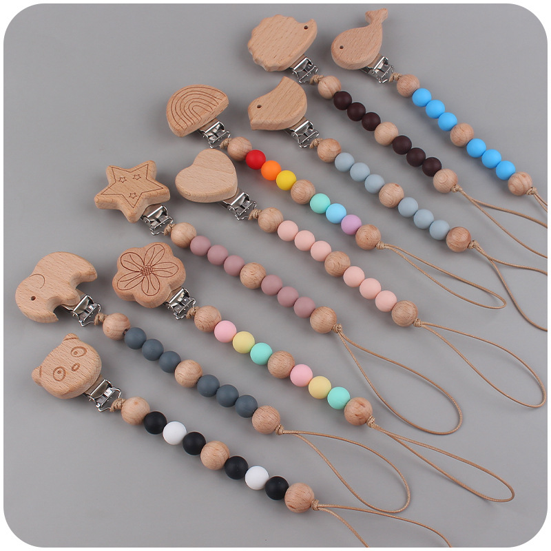 Suministros para bebés de dibujos animados animal de haya chupete clip calmante bebé DIY cuentas de silicona mordedura molar chupete cadena