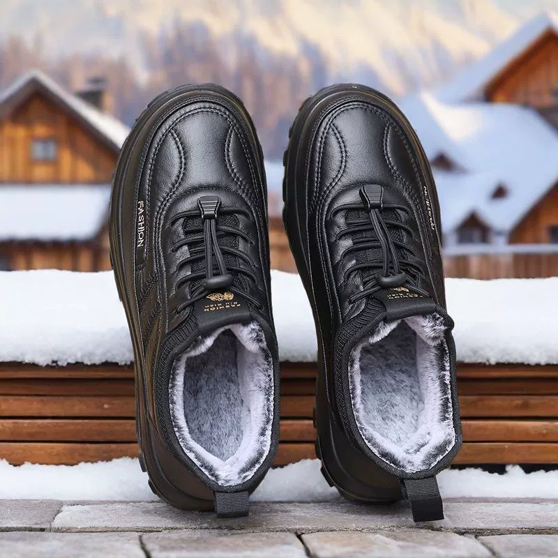 Зимние теплые зимние ботинки на флисовой подкладке, Легкая удобная мужская обувь, кожаная обувь на толстой подошве с хлопковой подкладкой, зимние морозостойкие Винтажные ботинки на пуху