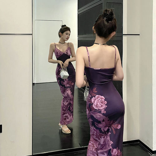 Eliya Summer Women's Dress Long Skirt Vacation Style Elegant Slim Fit Print Design Shoulder Strap Dress JY23159