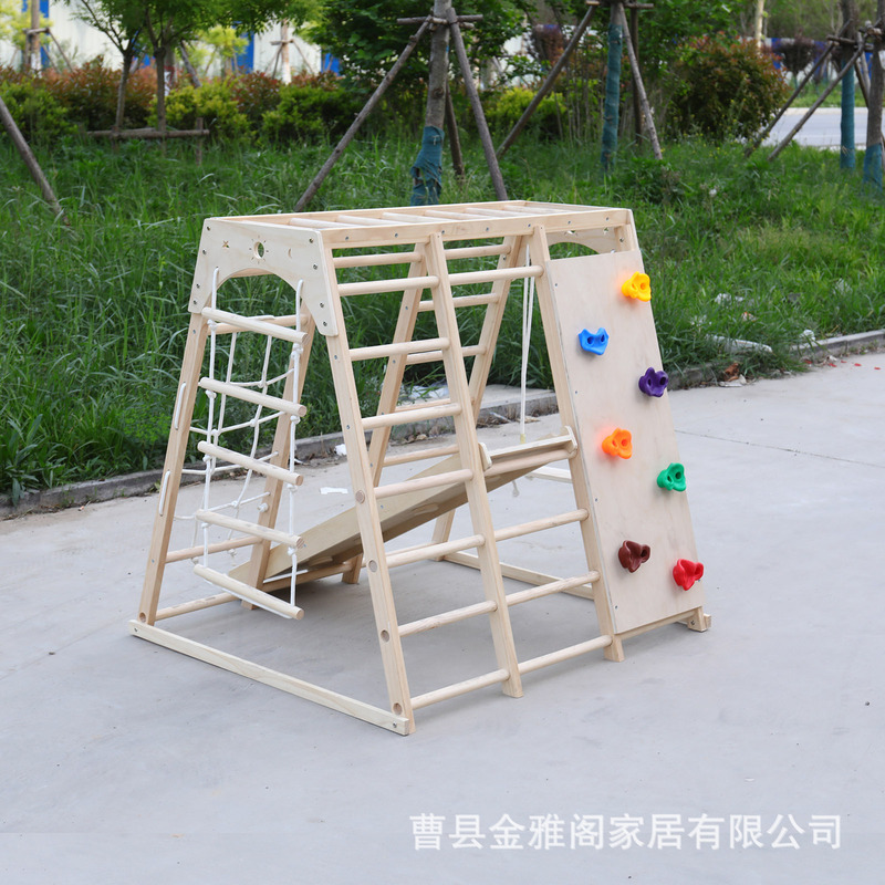 亚马逊跨境儿童木制攀爬架带秋千滑梯组合套装室内游乐场攀爬玩具|undefined