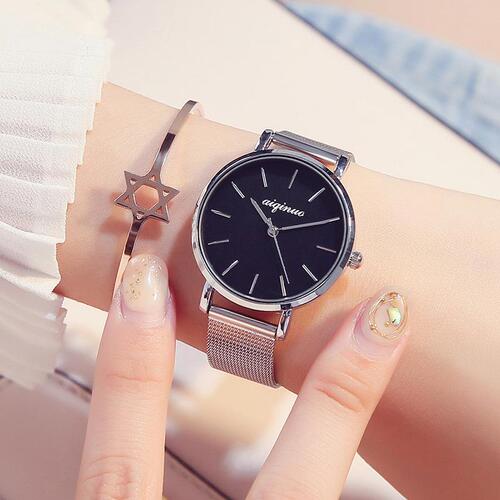 New Women's Fashion Mesh Strap Watch Student Watch Korean Style Trendy Scale High-End Simple Women's Watch Steel Strap Quartz Watch