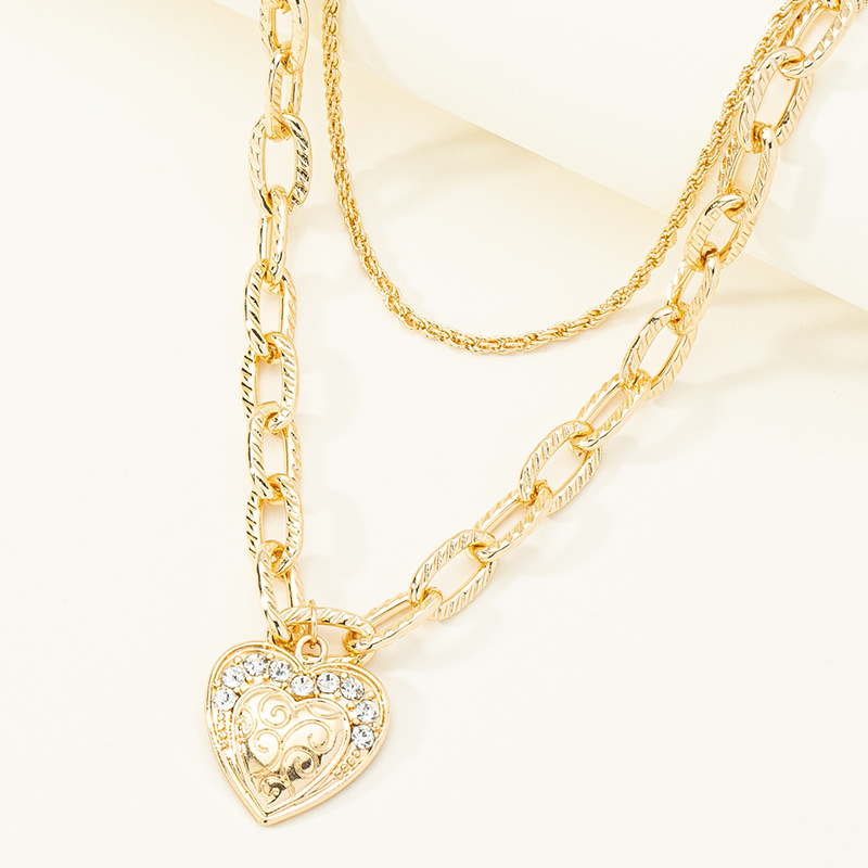 Cross-border Multilayer Diamond Heart-shaped Handmade Chain Double-layer Necklace European And American Japanese And Korean Jewelry Chengyang Of Qingdao Factory display picture 4