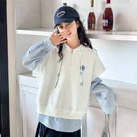 女童卫衣秋装2025新款假两件秋季上衣韩版女孩洋气连帽春秋女大童
