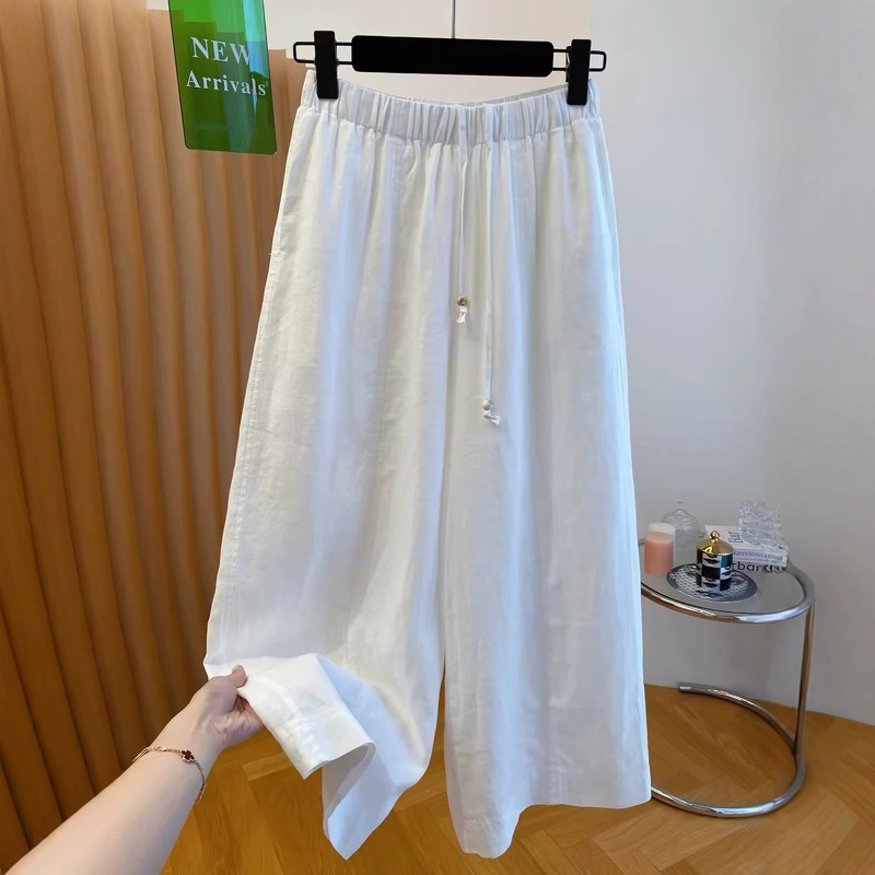 Cross-border bestseller plus size 120kg white wide-leg pants for women, loose straight nine-point pants, versatile pants for plus-size girls, ins style Cross-border bestseller plus size 120kg white wide-leg pants for women, loose straight nine-point pants, versatile pants for plus-size girls, ins style