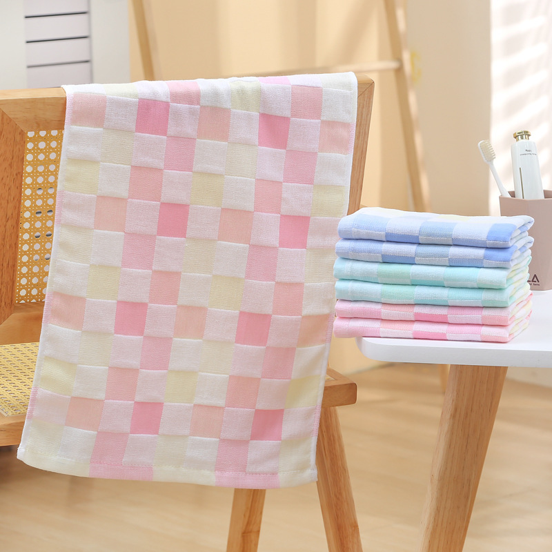 Manufacturer Wholesale Pure Cotton Gauze Towel Colorful Plaid Towel Daily Cleansing Towel Gift Towel Logo Set Towel