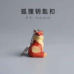 Purely handmade wooden crafts, animal wood carvings, fox ornaments, backpack keychains, wooden box gifts, student gifts