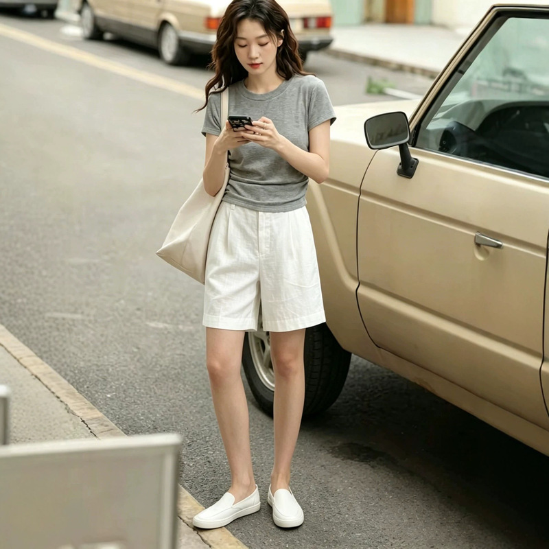 White Linen Shorts for Women, Summer New Style, Loose Wide-Leg Five-Point Pants, Cotton-Linen Trousers, Versatile for Commuting, Thin Pants