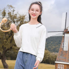 2309初中学生秋卫衣少女大童长袖T恤高中女生春秋季打底上衣宽松