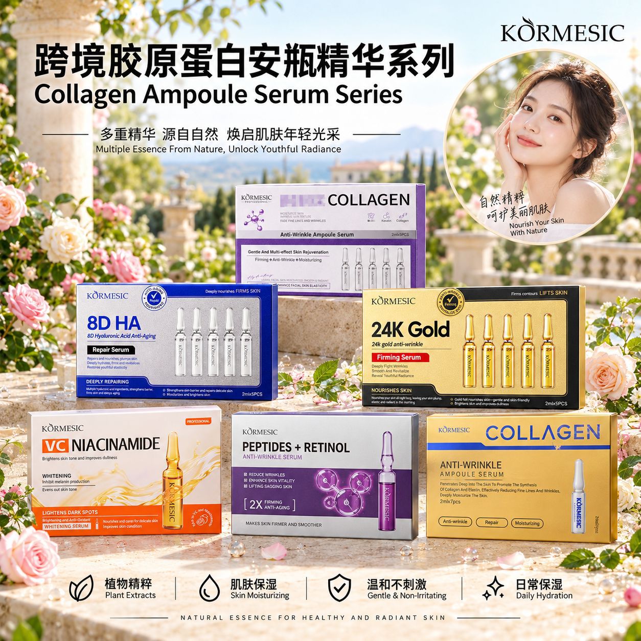 Kormesic Cross-Border Collagen Ampoule Essence Facial Serum Disposable Facial Skincare Foreign Trade In-Stock
