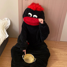 栗子头搞怪连体服秋冬季舒棉绒睡衣丑萌大嘴长头发可外穿家居服套