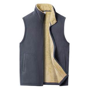 Men's Fleece-Lined Thickened Stand Collar Vest for Spring, Autumn, and Winter, Warm Fleece Outerwear Lamb Fleece Vest Trendy