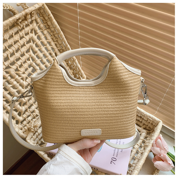 Fashionable bucket bag for women 2025 Summer new style work and commuting patchwork woven bag, simple and casual single-shoulder small bag, trendy undefined