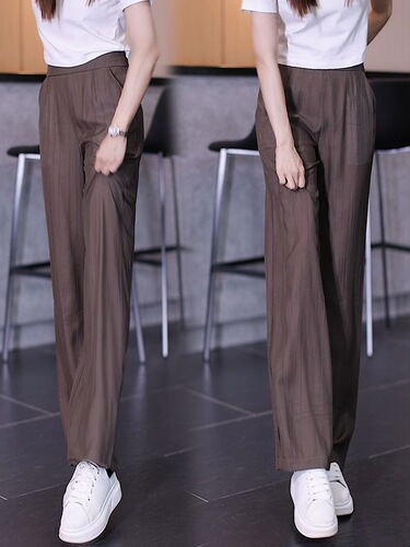 Cotton and Silk Plaid High-Quality Narrow Wide Leg Pants Summer Slim Straight Leg Pants High-Waisted Drape 9/10 Women's Casual Pants
