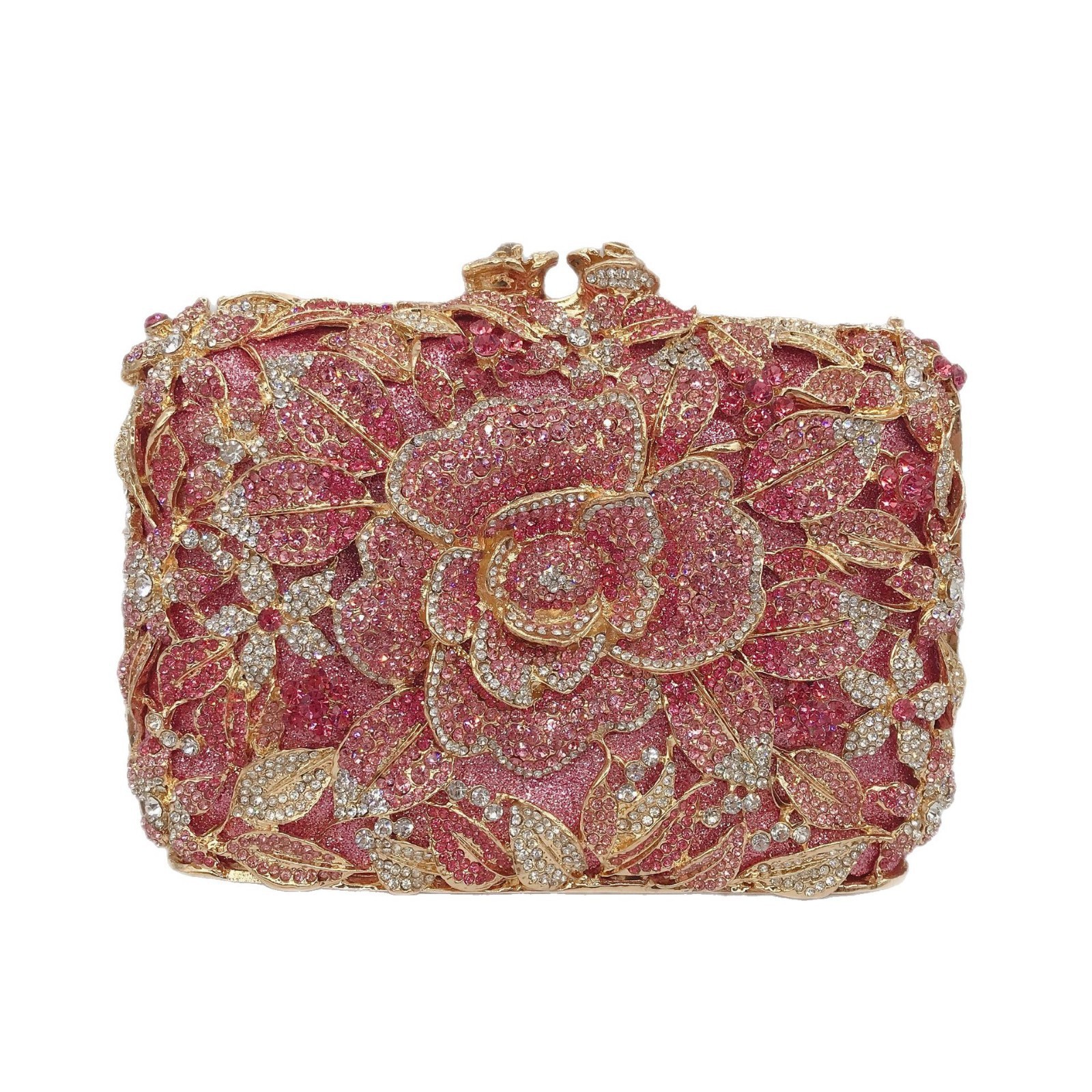 Bolso de cristal estricto pastel rosa con diamantes bolso de banquete bolso de diamantes perforado bolso de mano de mujer
