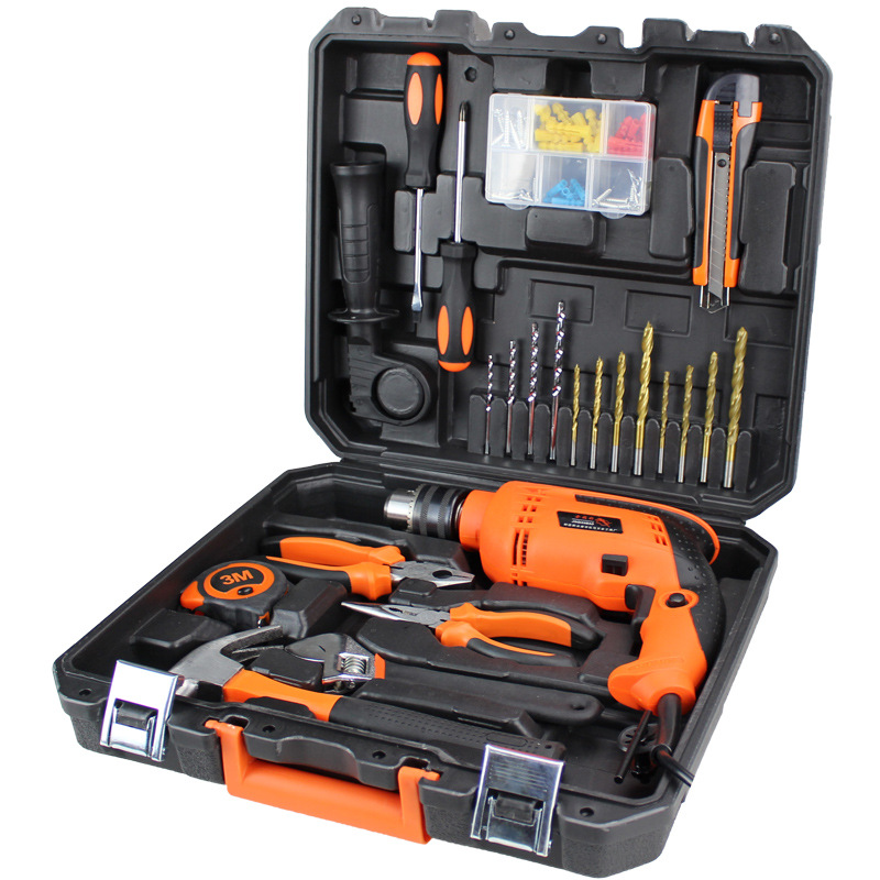 Snjue taladro de impacto Caja de Herramientas traje de acero al carbono coche portátil hardware Herramientas traje de litio taladro eléctrico traje 010 image 9