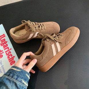 Grape Mom with Genuine Leather Round Toe Training Shoes Women's New Frosted Color Matching All-match Vintage Sports Casual Shoes Skate Shoes