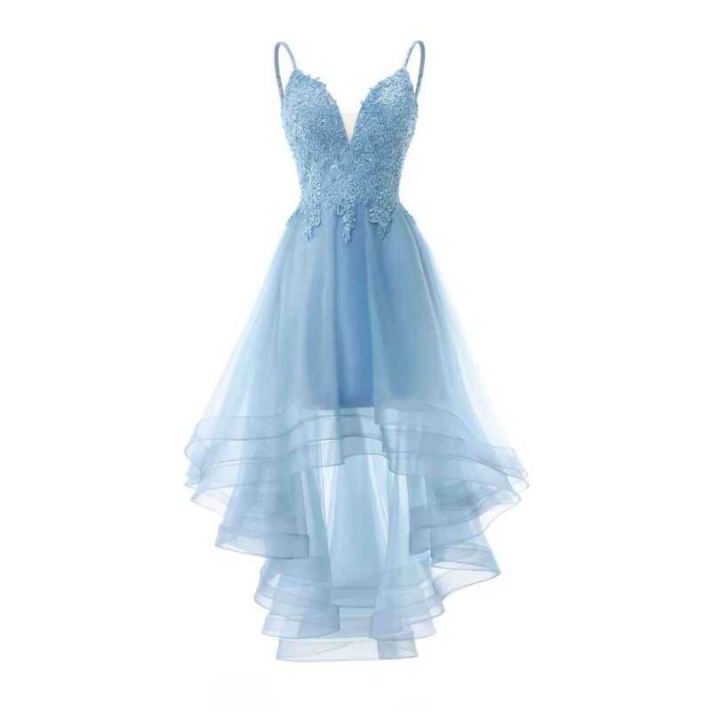 Blue Lace Strap Evening Dress for Women, Elegant and Slimming Long Gown for Banquet Hosts, Haute Couture Light Wedding Dress, European and American Style Formal Dress