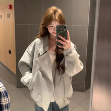 韩系设计感独特超好看外套女早秋2025新款美式高级感灰色连帽卫衣