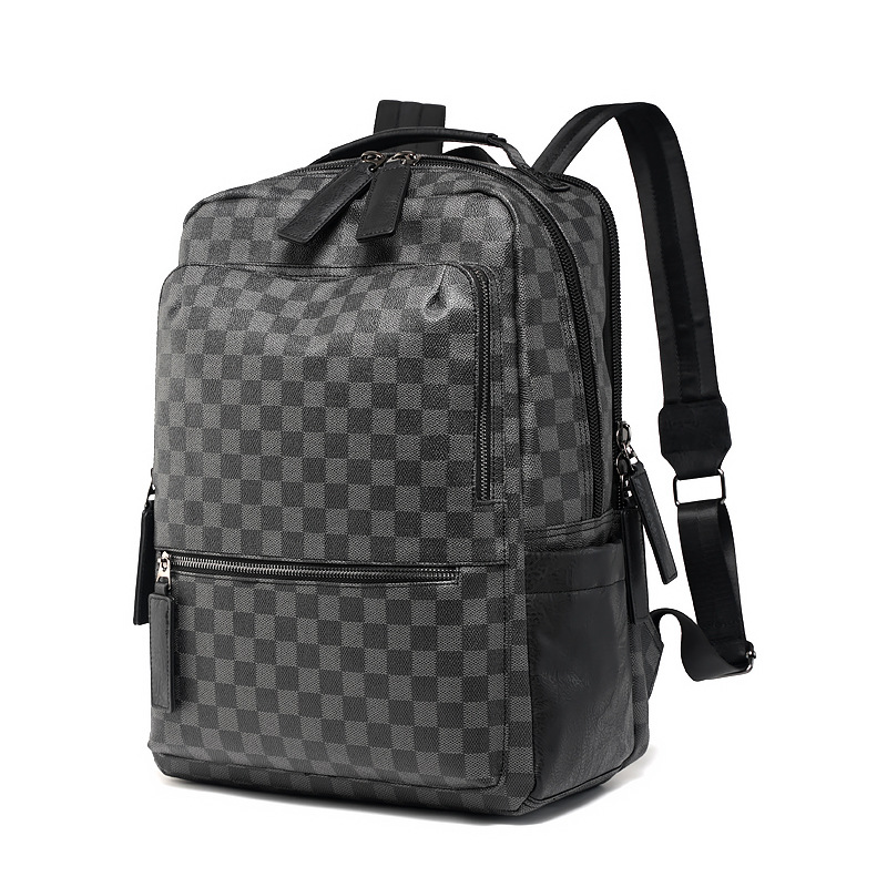 轻商务格纹双肩包潮男通勤背包出差电脑文件背包大容量男背包男包