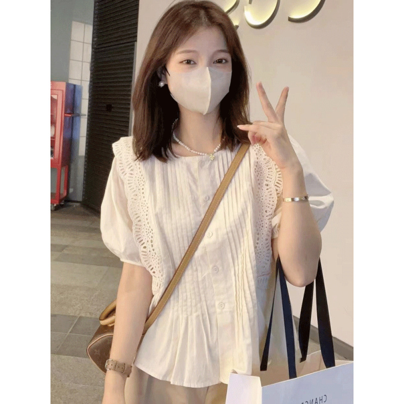 短袖衬衫女小个子2025新款小衫泡泡袖遮肚子娃娃衫上衣女夏季|undefined