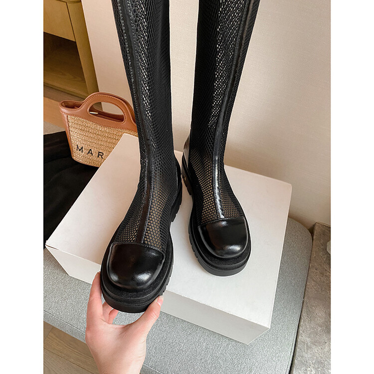Boot nữ da lưới thoáng khí mùa hè, đế dày rỗng, ống rộng cho chân to — Màu nâu ống lớn, Màu đen cổ ống lớn, Ống nhỏ màu đen, Ống nhỏ màu be chi tiết 106