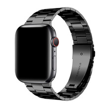 适用于appie watch1/2/3/4/5/6带金属表带苹果三株薄款不锈钢表带