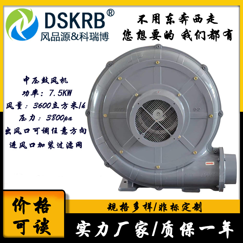TB150-10燃烧机设备专用鼓风机7.5kw大功率中压风机吹膜吸料风机