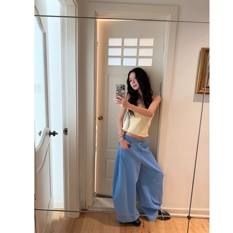 【现货】2025慵懒风松弛感弯刀阔腿裤女夏新款设计感轻薄百搭休闲|undefined