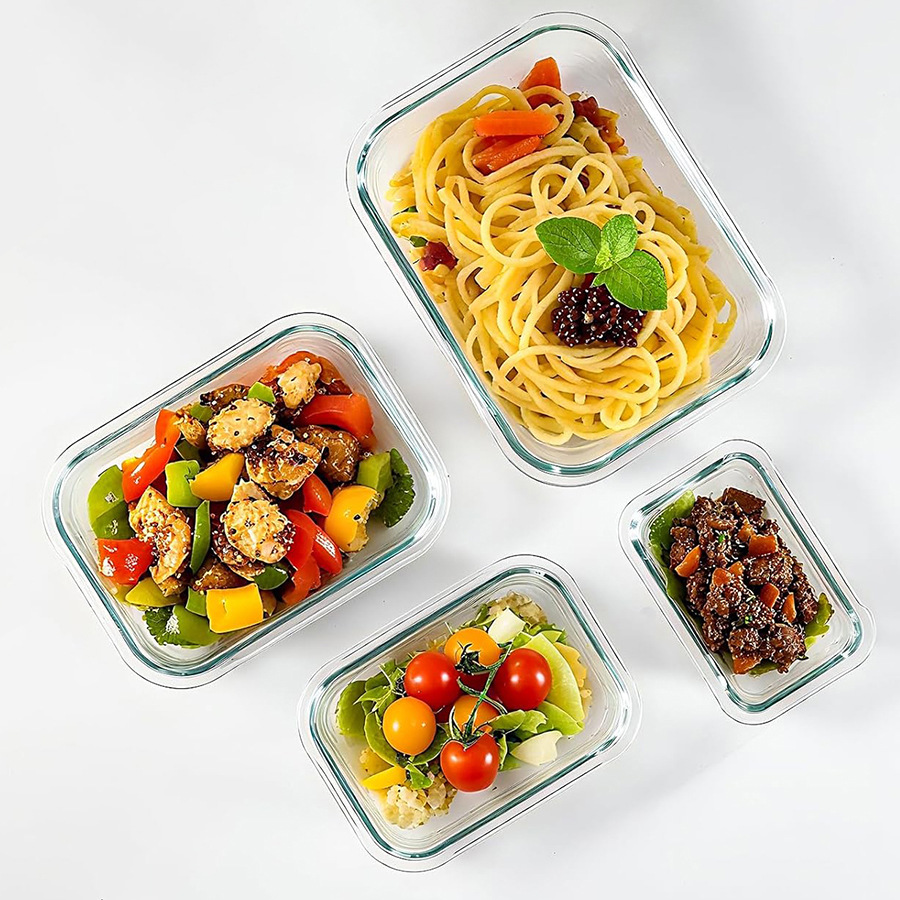 Fábrica al por mayor caja de almuerzo horno de microondas puede calentar la caja de almuerzo de oficina con la caja de almacenamiento de frutas de vidrio