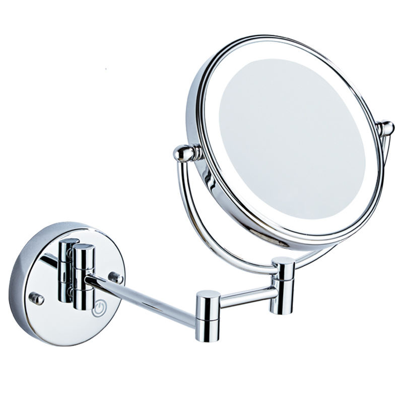 Wall-Mounted Double-Sided Mirror with Led Fill Light, Touch Dimming, Bathroom Hotel Folding Beauty Mirror, Triple Magnification
