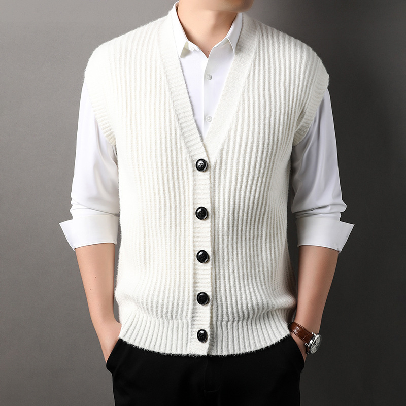 Spring and Autumn New Knitted Vest Jacket Casual Men's Wool Vest Cardigan V Neck Sweater Waistcoat Sleeveless Sweater