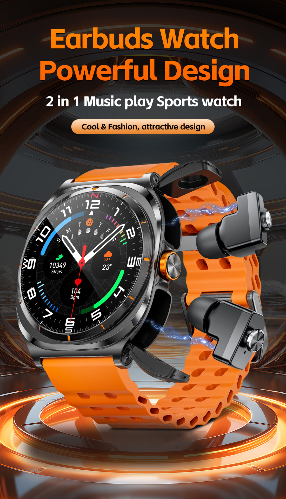 Smartwatch med integrerade tws hörlurar bluetooth sportklocka_voghion.com