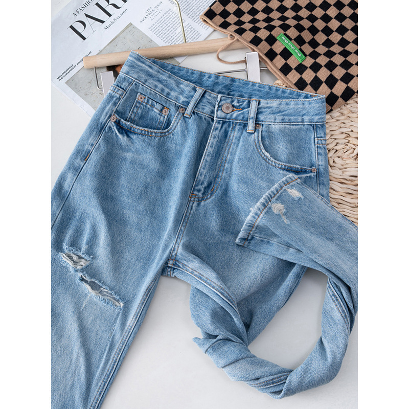 Li Girl American Retro Straight-Leg Ripped Jeans Women's Summer New Loose Slim Straight-Leg Casual Pants Big Sale Li Girl American Retro Straight-Leg Ripped Jeans Women's Summer New Loose Slim Straight-Leg Casual Pants Big Sale