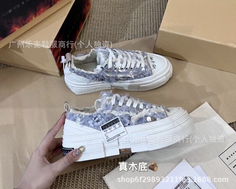 高品质带芯片火焰盒吴建豪同款休闲帆布鞋天鹅之心羽毛亮片乞丐鞋|undefined