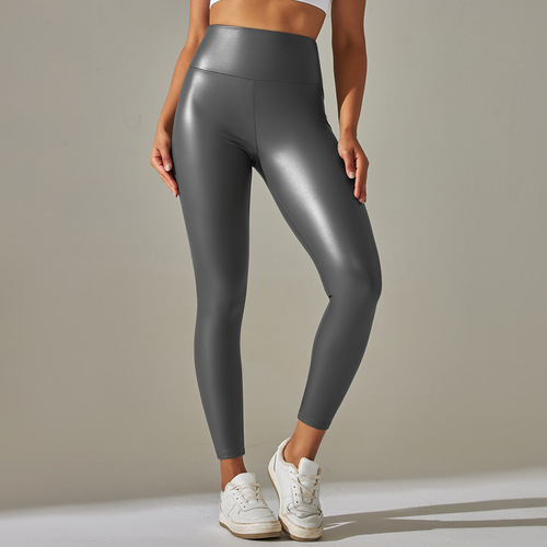 2024 European and American cross-border new style PU leather pants colorful high waist tight trousers running fitness training high elastic yoga pants