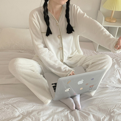 Real shot Autumn and winter Korean Edition new pattern Exorcism Plush thickening leisure time Home Furnishings Easy Long sleeve pajamas Two piece set
