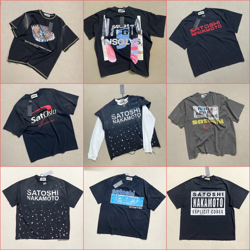 Cross-Border Fashion Brand Satoshi Heavyweight Vintage Washed Distressed Cracked Design Unisex Couple Loose Short-Sleeve T-Shirt Trendy
