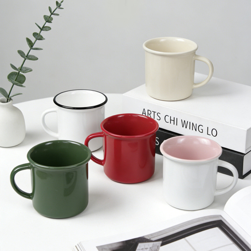 Taza de Cerámica Tipo Esmaltado Retro de Cerámica Resistente a Altas Temperaturas para Cafetería