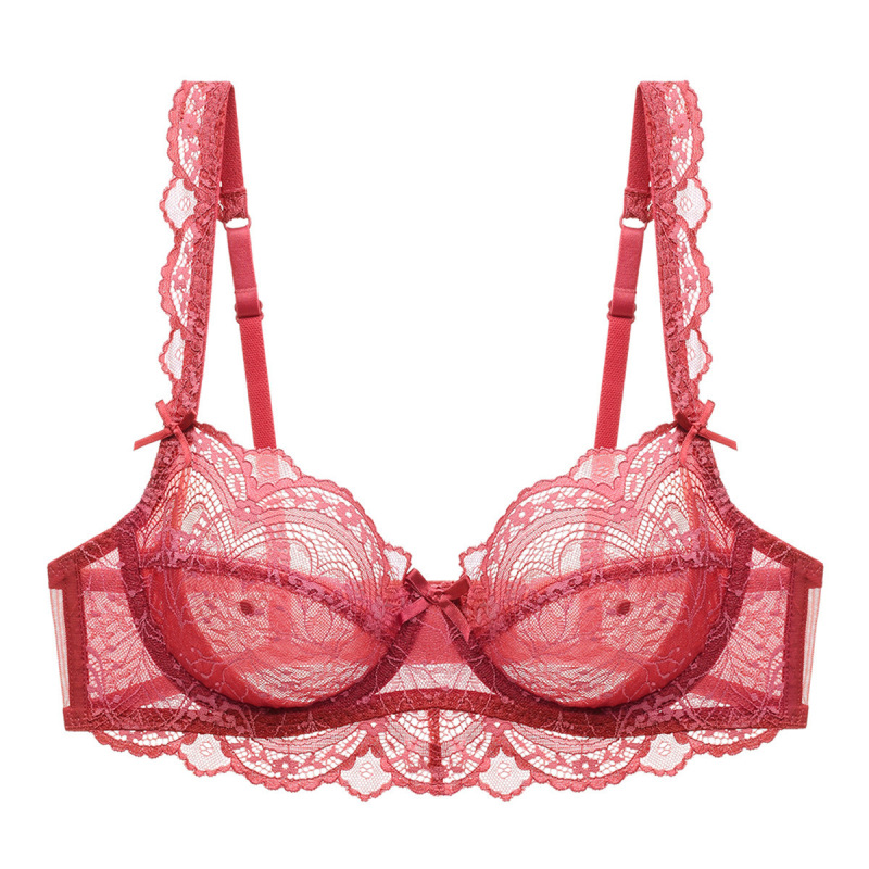 Cross-border Sexy Underwear Women's Ultra-thin Non-sponge Transparent plus size Bra Large Chest Small Anti-sagging Lace Bra Cross-border Sexy Underwear Women's Ultra-thin Non-sponge Transparent plus size Bra Large Chest Small Anti-sagging Lace Bra
