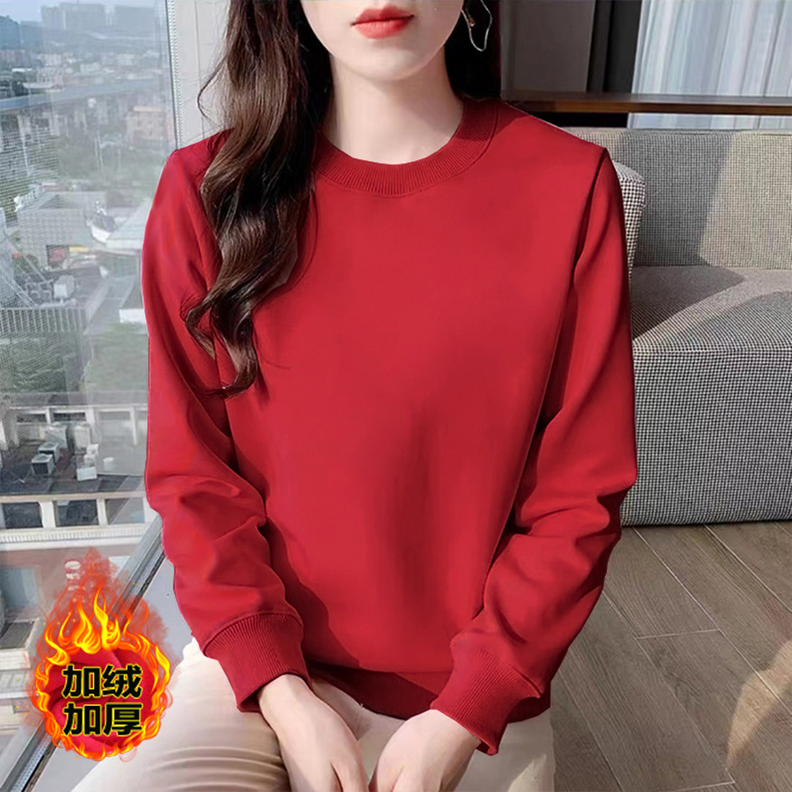 2024 Spring and Autumn New fleece-lined Crewneck Sweatshirt Women's Fashionable Stylish Age-reducing Printed Loose All-match Top Long Sleeve