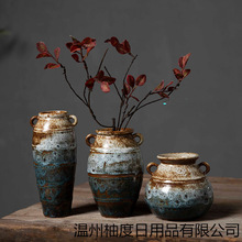 景德镇仿古做旧水培瓷器博古架粗陶艺术陶瓷花瓶摆件轻奢家居装