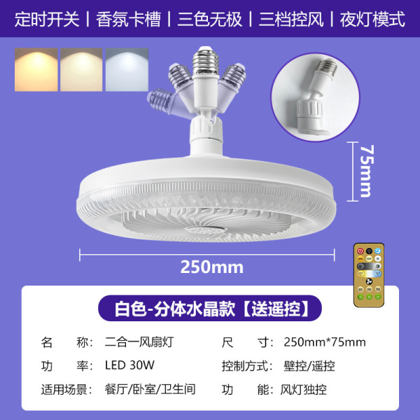 跨境新款led风扇灯e27螺口灯泡可拆卸家用节能遥控无极调光阳台灯