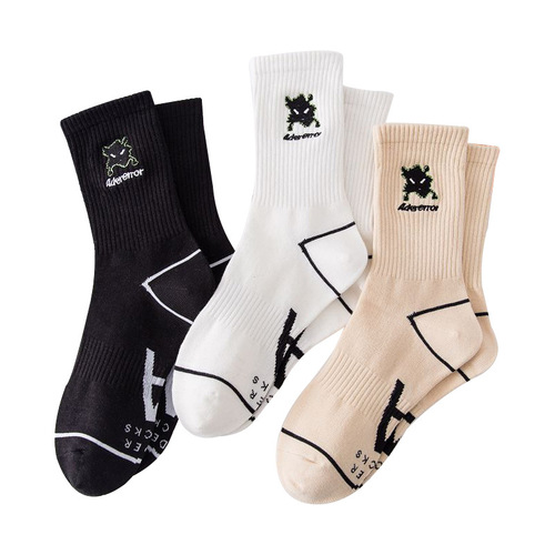 South Korea ADER Double Luo Mouth Label Embroidered Socks Double Needle Street Fashion Socks Pure Cotton Mid-Tube Sports Socks Unisex for Men and Women