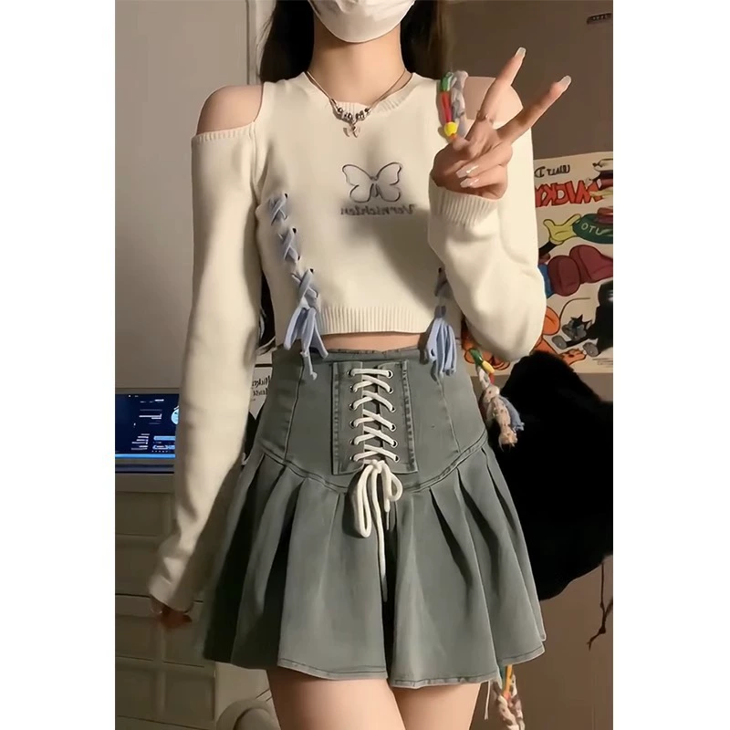 Чистый ветер вязаный свитер с открытыми плечами