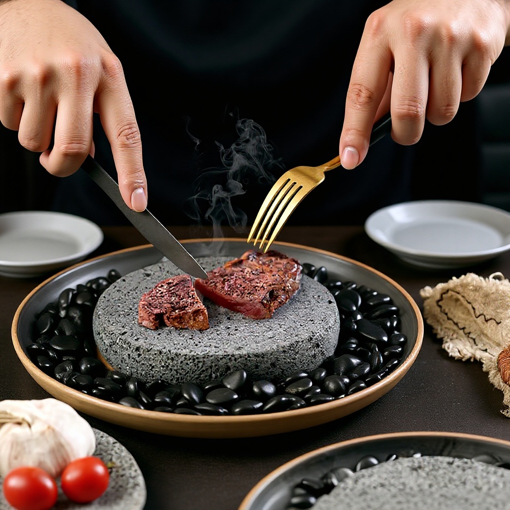 원형 화석석 접시 상업용 불꽃 스테이크 석재 바비큐 일본 및 한국 요리 특색 세라믹 접시