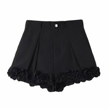 现货2025春季新款宽松百搭荷叶边高腰直筒阔腿短裤女FF25C11SP041